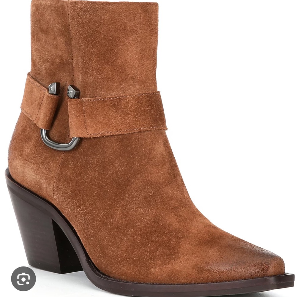 Antonio Melani Tabbie Oiled Suede Mid Heeled Western Buckle Booties